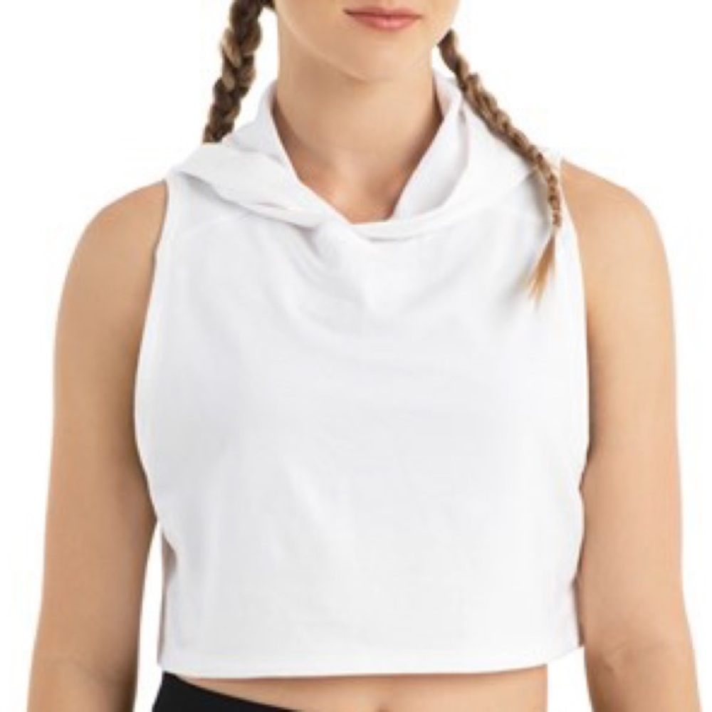 White Crop Sleeveless Hoodie